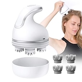 お買い得  ボディマッサージャー-4つの交換用マッサージヘッドを備えた頭皮マッサージ器 ティッシュニーディングノードを備えたポータブルヘッドスクラッチャー 疲労頭痛を和らげます