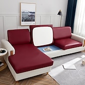 abordables Funda de sofá-Funda de cojín elástica de piel sintética para sofá, color burdeos, 100 % impermeable, para silla, protector de muebles, funda de sofá con base elástica, lavable