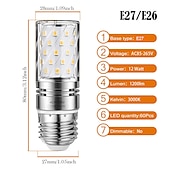 cheap LED Corn Lights-12W E14 E27 Led Candlestick Bulb AC85-265V Silver LED Corn Bulb Two-color Temperature Corn Lamp Equivalent to the Traditional 100 Watt 1400lm  Led Chandelier Bulb