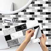 voordelige Tegelstickers-15x30cm 6 stks tegels muurstickers tegel verf backsplash verwijderbare waterdichte zelfklevende stickers woondecoratie woonkamer keuken badkamer decor (zwart, zelfklevende decoratieve muursticker
