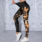 abordables Leggings y mallas de yoga-Mujer Pantalones de yoga Levantamiento de tope Control de barriga Alta cintura Entrenamiento de gimnasio Corriendo Aptitud física Calzas Cortas Mariposa Amarillo Rojo Azul Otoño Invierno Deportes