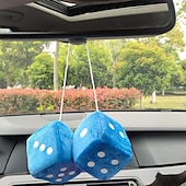 cheap Car Pendants &amp; Ornaments-1Pair Car Pendant Interior Hanging Rearview Mirrors Short Plush Fuzzy Dice 2.75inc Plush Car Decorative Hanging Mirror Fuzzy Dice Lucky Hanging Accessories