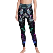abordables Leggings y mallas de yoga-Mujer Pantalones de yoga Levantamiento de tope Control de barriga Alta cintura Entrenamiento de gimnasio Corriendo Aptitud física Calzas Cortas Mariposa Azul Marino Oscuro Morado Otoño Invierno
