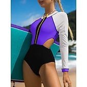 voordelige Overhaaste bewakers-Dames Zwempak Uitknippen Romper Badpak Lapwerk Zwemkleding blauw Zwart UV-zonbescherming Ademend Sneldrogend Lange mouw - Zwemmen Surfen Strand Herfst Lente / Zomer / Spandex / Rekbaar / Lichtgewicht