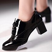 cheap 1950s-Women&#039;s Navy Blue Patent Leather Oxford Shoes – Chunky Heel Brogue Lace-Up Dress Shoes for Office, Vintage Style &amp; Formal Occasions