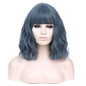 abordables Perruques Synthétiques Sans Bonnet-perruque synthétique ondulée bob perruque courte rose cheveux synthétiques femme cosplay party mode bleu violet orange