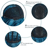 ieftine Peruci Sintetice Trendy-peruci albastre pentru femei perucă ondulată cu cap ondulat cu breton perucă mov cu gradient natural păr sintetic lungimea umărului perucă păr scurt creț 8 inch (aproximativ 20 cm) peruci pentru