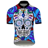 voordelige Heren shirts-Voor heren Wielrenshirt Doodskoppen Met Patroon Suiker schedel Korte mouw Fietsen Shirt Kleding Bovenlichaam met 3 achterzakken Bergracen Wegwielrennen Fietsen Sneldrogend Ultra-Violetbestendig