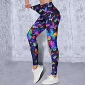 abordables Leggings y mallas de yoga-Mujer Pantalones de yoga Levantamiento de tope Control de barriga Alta cintura Entrenamiento de gimnasio Corriendo Aptitud física Calzas Cortas Mariposa Azul Marino Oscuro Morado Otoño Invierno