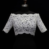 voordelige Bruiloftsomslagen-Sjaal &amp; Omslagdoek Omslagdoeken Damesomslag Bolero Sexy Bruids Halve mouw Kant Bruiloftsomslagen Met Knoop Voor Bruiloft Lente zomer