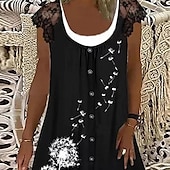 abordables Robe noire-Mini robe Femme Robe Droite Manche Courte Printemps Eté - basique Casual Moderne Dentelle faux deux pièces Floral Col Ras du Cou 2023 Noir bleu marine Gris S M L XL XXL XXXL