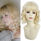 ieftine Peruci Sintetice Trendy-peruci albastre pentru femei perucă ondulată cu cap ondulat cu breton perucă mov cu gradient natural păr sintetic lungimea umărului perucă păr scurt creț 8 inch (aproximativ 20 cm) peruci pentru