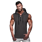 cheap Tank Tops-Men&#039;s Tank Top Vest Top Undershirt Gym Muscle Tee Sleeveless Hooded Summer Plain Vintage Designer Muscle Drawstring Outdoor Going out Gym Green Gray Top Tee for Men