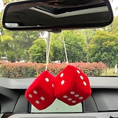cheap Car Pendants &amp; Ornaments-1Pair Car Pendant Interior Hanging Rearview Mirrors Short Plush Fuzzy Dice 2.75inc Plush Car Decorative Hanging Mirror Fuzzy Dice Lucky Hanging Accessories