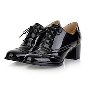 cheap 1950s-Women&#039;s Navy Blue Patent Leather Oxford Shoes – Chunky Heel Brogue Lace-Up Dress Shoes for Office, Vintage Style &amp; Formal Occasions
