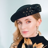 tanie czapki imprezowe-Czapki 100% wełna Beret Kapelusz bucket Specjalne okazje Impreza / Wieczór Kentucky Derby koktajl Królewski Astcot Moda Elegancja Z Kokarda Ćwiek Winieta Nakrycia Głowy