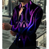 cheap Geometric Pattern-Men&#039;s Geometric Pattern Flame Shirt Button Up Shirt Long Sleeve Fashion Designer Casual Daily Holiday Going out Spring &amp; Summer Turndown 3D Print Button-Down Black / Red White Red Blue Purple