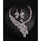 abordables Parures de Bijoux-ensembles de bijoux de mariée 1 ensemble cristal strass alliage 1 collier boucles d&#039;oreilles femmes déclaration coloré mignon fantaisie paon irrégulier ensemble de bijoux pour robe de mariée de fête