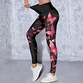 abordables Leggings y mallas de yoga-Mujer Pantalones de yoga Levantamiento de tope Control de barriga Alta cintura Entrenamiento de gimnasio Corriendo Aptitud física Calzas Cortas Mariposa Amarillo Rojo Azul Otoño Invierno Deportes
