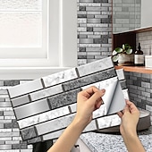 voordelige Tegelstickers-15x30cm 6 stks tegels muurstickers tegel verf backsplash verwijderbare waterdichte zelfklevende stickers woondecoratie woonkamer keuken badkamer decor (zwart, zelfklevende decoratieve muursticker
