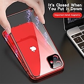 お買い得  iPhone用ケース-iPhone 16、iPhone 15 Pro Max Plus、iPhone 13、12、11 Pro Max Mini用マグネティック吸着フルボディ保護両面アンチピープソリッドカラー強化ガラス金属ケース