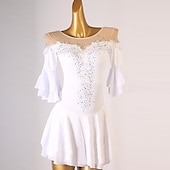 baratos vestido de competição-Patinação Artística Vestido Fru-Fru Cristal / Strass Mulheres Para Meninas Treino Espetáculo Meia Manga Alto Com Transparência Elastano