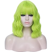 abordables Perruques Synthétiques Sans Bonnet-perruque synthétique ondulée bob perruque courte rose cheveux synthétiques femme cosplay party mode bleu violet orange