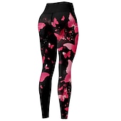abordables Leggings y mallas de yoga-Mujer Pantalones de yoga Levantamiento de tope Control de barriga Alta cintura Entrenamiento de gimnasio Corriendo Aptitud física Calzas Cortas Mariposa Amarillo Rojo Azul Otoño Invierno Deportes