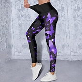 abordables Leggings y mallas de yoga-Mujer Pantalones de yoga Levantamiento de tope Control de barriga Alta cintura Entrenamiento de gimnasio Corriendo Aptitud física Calzas Cortas Mariposa Amarillo Rojo Azul Otoño Invierno Deportes