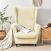 abordables Cubierta de sillón y silla sin brazo-Funda elástica de color sólido para sillón orejero, funda de licra, funda para sillón orejero, funda de color burdeos y rojo con parte inferior elástica para decoración de sala de estar y dormitorio