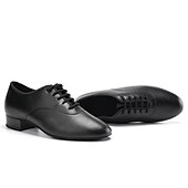 baratos Sapatos de Dança para Homem-sapatos de dança de salão masculinos em couro envernizado preto – design com cadarço e sola de camurça para um desempenho suave