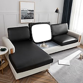 abordables Funda de sofá-Funda de cojín elástica de piel sintética para sofá, color burdeos, 100 % impermeable, para silla, protector de muebles, funda de sofá con base elástica, lavable