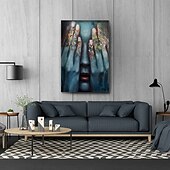 abordables Peintures portraits-peinture à l&#039;huile 100% fait main peint à la main art mural sur toile couvrant les yeux des gens bleu femmes visage abstrait moderne décoration de la maison décor roulé toile avec cadre tendu 40 * 60