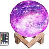 Недорогие Лампа для проектора и лазерный проектор-3D-лампа Galaxy Moon 5,9-дюймовое освещение Galaxy Moon ночник с 16 светодиодами сенсорного цвета&amp;amp; Пульт дистанционного управления с деревянной подставкой, уникальный подарок на Рождество, день