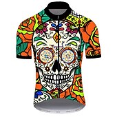 voordelige Heren shirts-Voor heren Wielrenshirt Doodskoppen Met Patroon Suiker schedel Korte mouw Fietsen Shirt Kleding Bovenlichaam met 3 achterzakken Bergracen Wegwielrennen Fietsen Sneldrogend Ultra-Violetbestendig