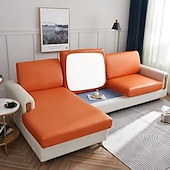 abordables Funda de sofá-Funda de cojín elástica de piel sintética para sofá, color burdeos, 100 % impermeable, para silla, protector de muebles, funda de sofá con base elástica, lavable