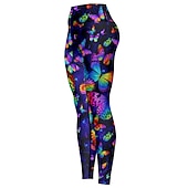 abordables Leggings y mallas de yoga-Mujer Pantalones de yoga Levantamiento de tope Control de barriga Alta cintura Entrenamiento de gimnasio Corriendo Aptitud física Calzas Cortas Mariposa Azul Marino Oscuro Morado Otoño Invierno