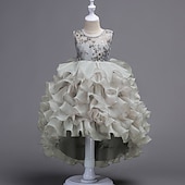 preiswerte Partykleider-kinderkleidung Mädchen Kleid Blumen Hochzeit Party Rüsche Sommer 4-13 Jahre Blau Purpur Grün
