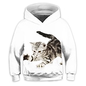 Недорогие 3D Животные для Девочек-Девочки 3D Графика Животное Кот Худи / толстовка Длинный рукав 3D печать Активный Дети