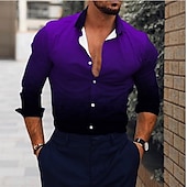 economico Camicie eleganti da uomo-Per uomo Camicia Camicie Gradiente Esterno Informale Blu Viola Marrone Verde Manica lunga Collo ripiegabile Estate Primavera Abbigliamento Stampa