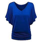 ieftine tricou simplu-tricou de damă plus mărime tricou visiniu îmbrăcăminte de stradă ocazional preppy mânecă liliac cu mânecă cu jumătate de mânecă obișnuit topuri obișnuite cu gât în v ieșiri zilnic în weekend negru