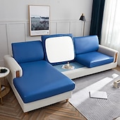 abordables Funda de sofá-Funda de cojín elástica de piel sintética para sofá, color burdeos, 100 % impermeable, para silla, protector de muebles, funda de sofá con base elástica, lavable