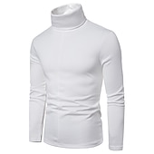 economico magliette di base-Per uomo Maglietta Maglia a collo alto Camicia a Maniche Lunghe Manica Lunga Colletto arrotolato Autunno Angosciato Essenziale Casuale Nero Bianco Blu marino Maglietta Top per Uomo