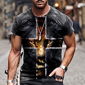 abordables Camisetas de fe-Hombre Unisexo León Estampados Cruz Camisa Camiseta Tee Manga Corta Camiseta Impresión 3D Escote Redondo Camisa Design Básico Grande y alto Casual Diario Negro / Gris Oro + Negro Negro Verano Ropa