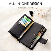 cheap iPhone Cases-Phone Case For iPhone 15 Pro Max Plus iPhone 14 13 12 Pro Max Plus Wallet Case Zipper with Wrist Strap Card Slot Genuine Leather
