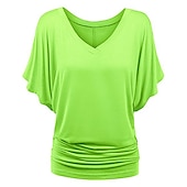 ieftine tricou simplu-tricou de damă plus mărime tricou visiniu îmbrăcăminte de stradă ocazional preppy mânecă liliac cu mânecă cu jumătate de mânecă obișnuit topuri obișnuite cu gât în v ieșiri zilnic în weekend negru