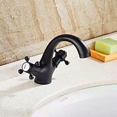abordables Classiques-robinet de lavabo de salle de bain, set central bronze huilé set central un trou mélangeurs robinets de bain un trou