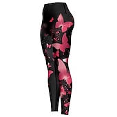 abordables Leggings y mallas de yoga-Mujer Pantalones de yoga Levantamiento de tope Control de barriga Alta cintura Entrenamiento de gimnasio Corriendo Aptitud física Calzas Cortas Mariposa Amarillo Rojo Azul Otoño Invierno Deportes