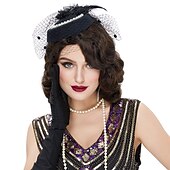 levne Příslušenství a další-20. léta 20. století paruka mávat prstem velký Gatsby kudrnatá dlouhá paruka vintage paruky pro ženy dáma syntetické tepelně odolné plné paruky cosplay kostým maškarní šaty