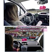 cheap Car Pendants &amp; Ornaments-1Pair Car Pendant Interior Hanging Rearview Mirrors Short Plush Fuzzy Dice 2.75inc Plush Car Decorative Hanging Mirror Fuzzy Dice Lucky Hanging Accessories